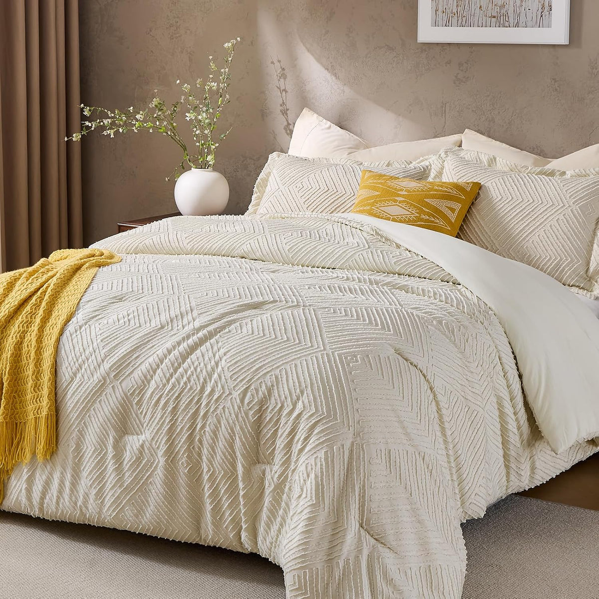 jollyvogue king size comforter set, boho tufted 3-piece, main product view
