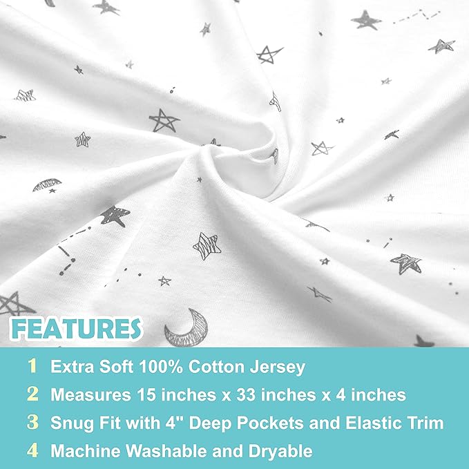 American Baby Company 15" x 33" Fitted Bassinet Sheet, Printed 100% Natural - Image 2