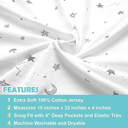 American Baby Company 15" x 33" Fitted Bassinet Sheet, Printed 100% Natural - Image 2