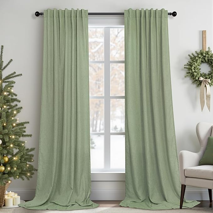 Light Sage Curtains 84 Inch Length by Pitalk