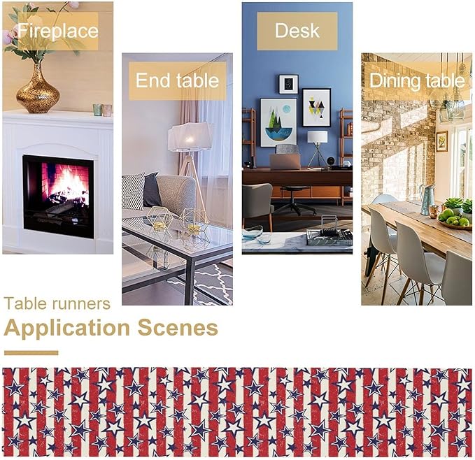 4th of July Table Runner, Vintage American Independence Day Stripes and Stars - Image 5