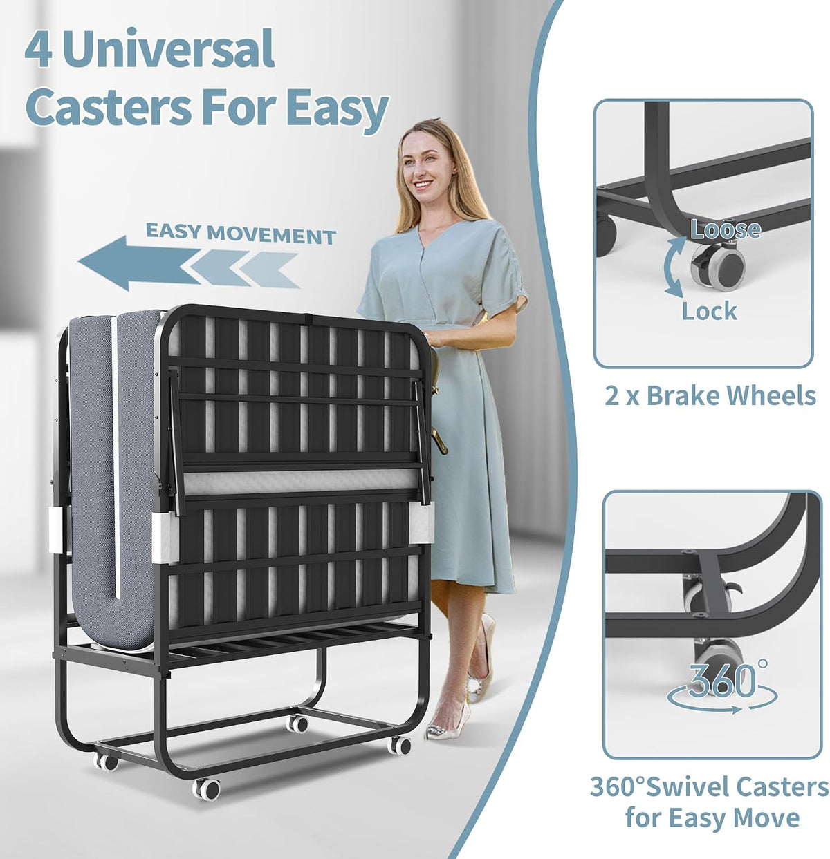 folding bed with 5 inch mattrees, 75"x46" rollaway, package contents
