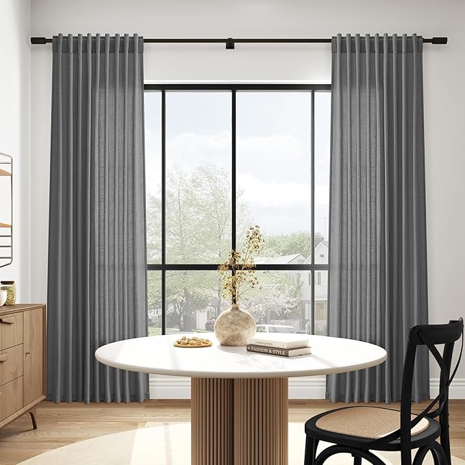 Nanspring Blazer Grey Curtain Linen Blend Light Filtering Back Tab Curtains 96 - Image 6