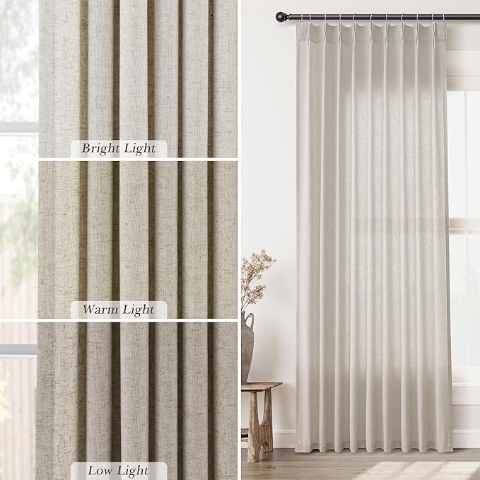 Apricot Pinch Pleat Linen Curtains 63 Inch Length 2 Panels Set - Image 4