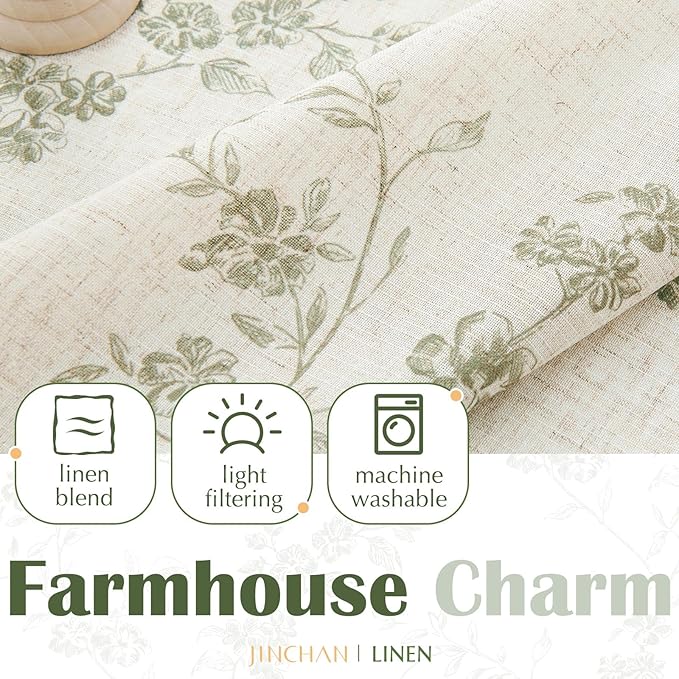 jinchan Floral Kitchen Curtains 30 Inch Linen Tier Curtains Christmas Decor - Image 6