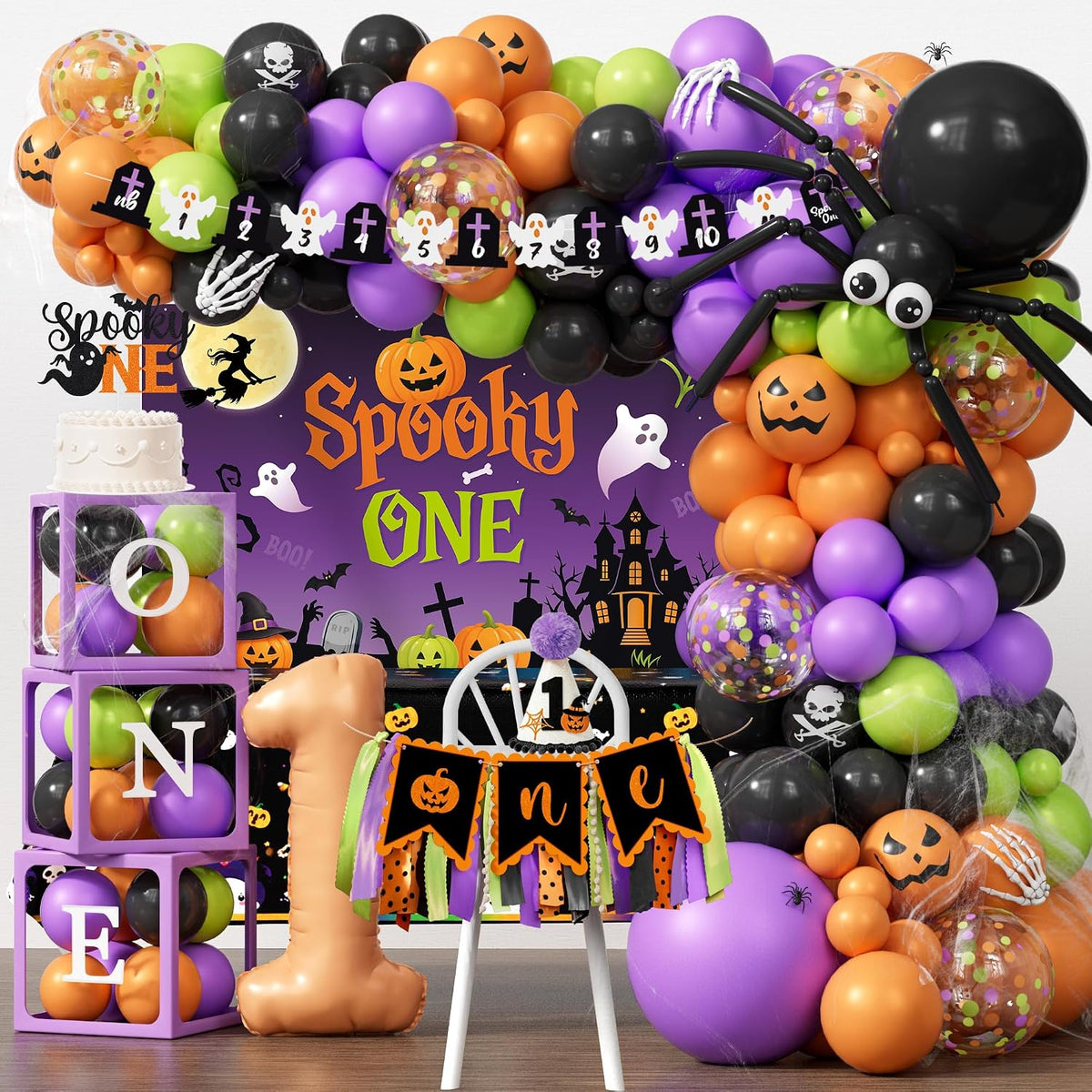 Halloween 1st Birthday Party Decorations,Spooky One Birthday Supplies Decor