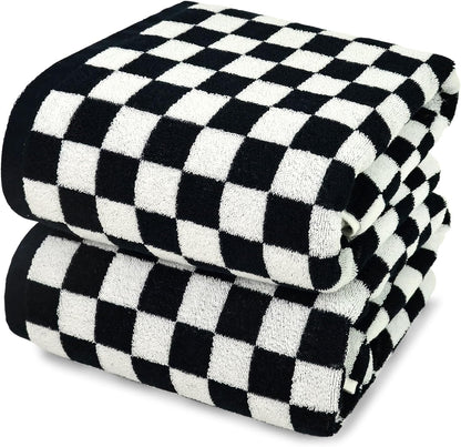 jacquotha black and white checkered cotton bath towels, main product view