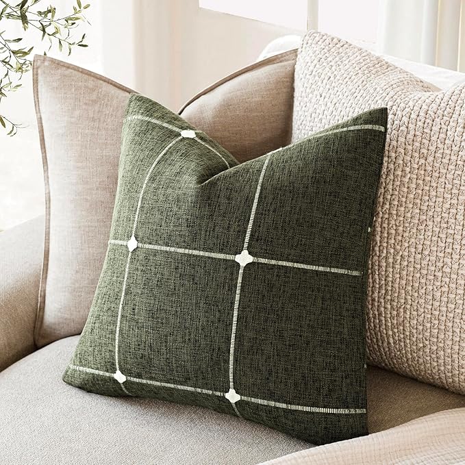 Foindtower Pack of 2 Decorative Faux Linen Jacquard Check Throw Pillow Covers - Image 5