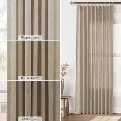 Light Taupe Pinch Pleat Linen Curtains 84 Inch Length 2 Panels Set - Image 4