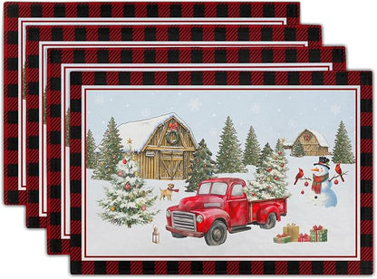 Giwawa Christmas Truck Placemats Set of 4 Winter Snowman Xmas Trees Place Mat by Giwawa