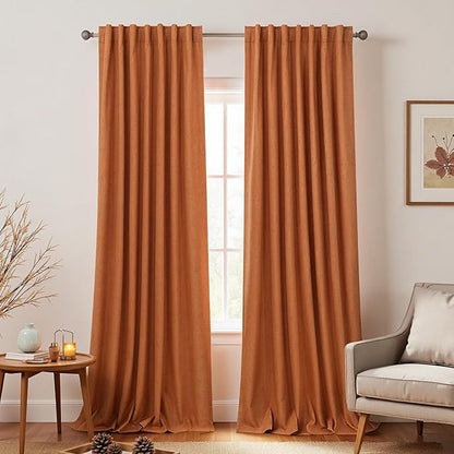 KOUFALL Bohemian Curtains for Dining Room, Burnt Orange Linen Boho Farmhouse - Image 9