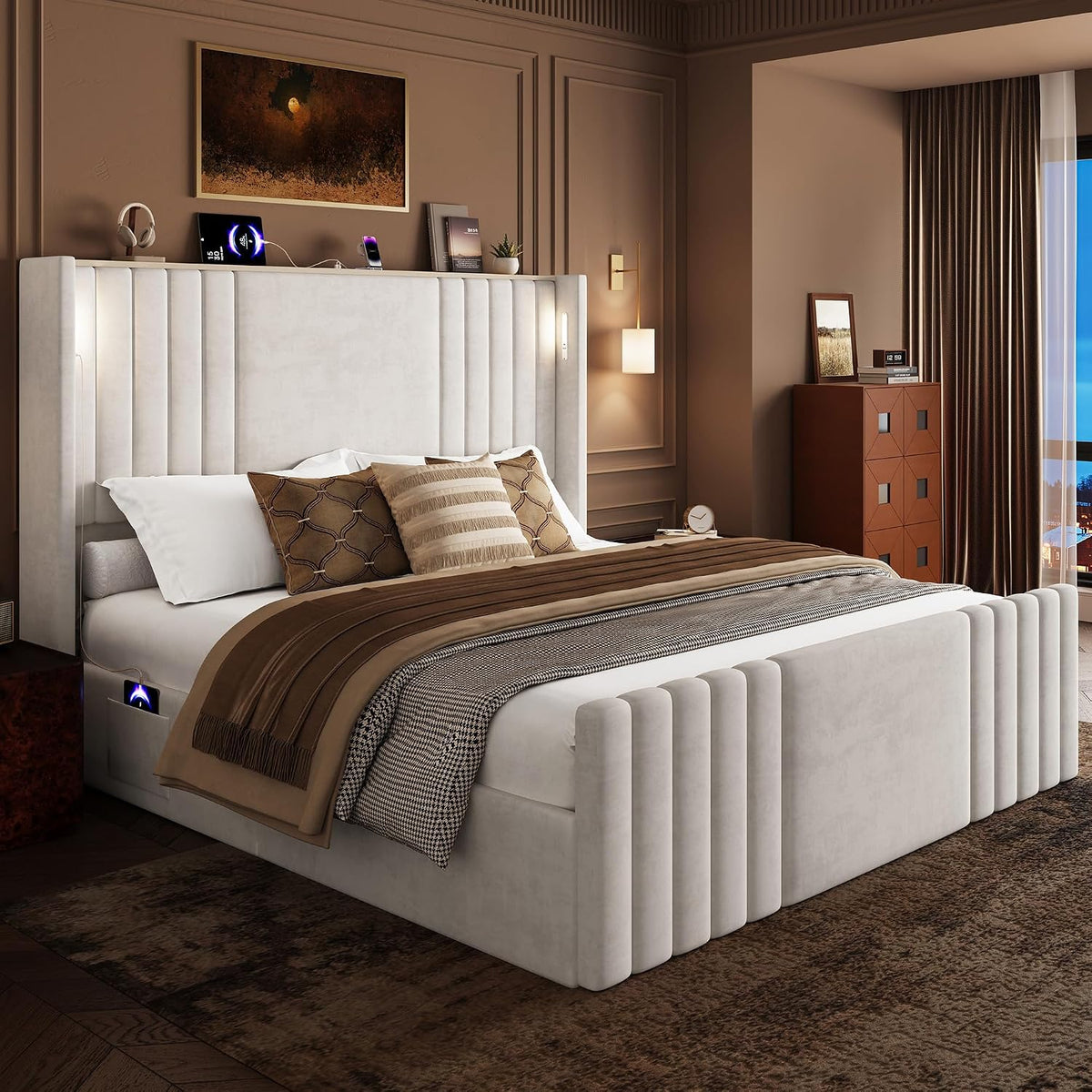 55" tall queen size platform bed frame with, package contents