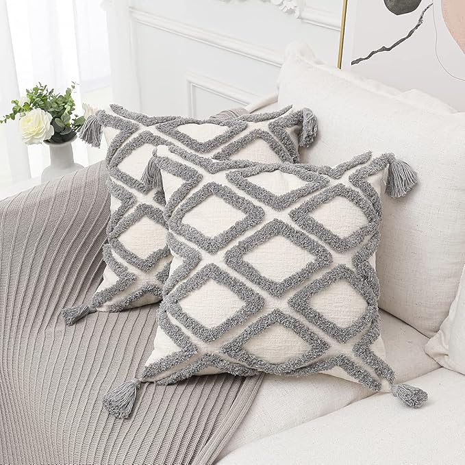 Boho Gray Throw Pillow Cover 20x20 Inch - Image 2