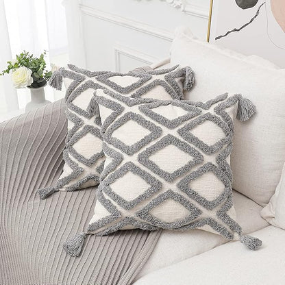 Boho Gray Throw Pillow Cover 20x20 Inch - Image 2