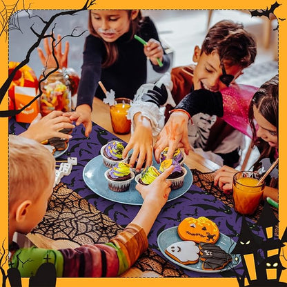 Happy Halloween Table Runner Horror Purple Bats Seasonal Holidays Indoor - Image 3