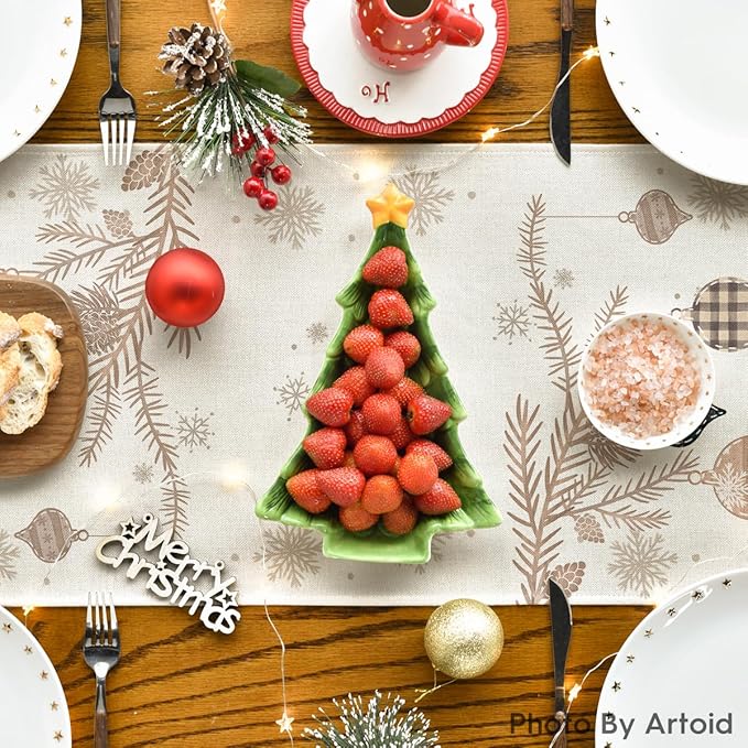 Artoid Mode Brown Pine Trees Snowflake Merry Christmas Table Runner, Winter - Image 3