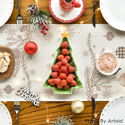 Artoid Mode Brown Pine Trees Snowflake Merry Christmas Table Runner, Winter - Image 3