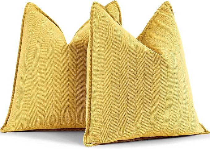 ZWJD Yellow Pillow Covers 26x26 Set of 2 Chenille Throw Pillow Covers by ZWJD