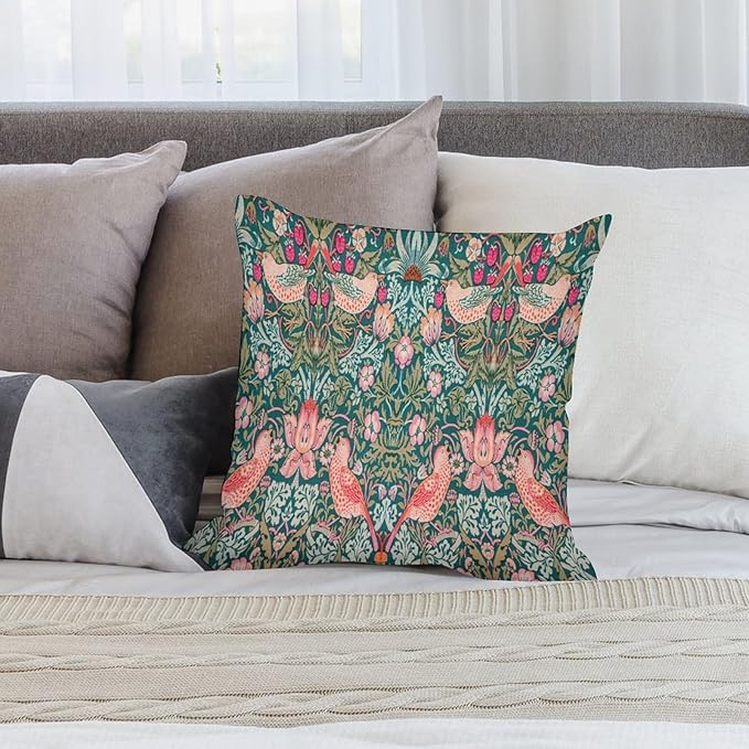 William Morris Floral Original Throw Pillow Covers Boho Chic Retro Floral Bird - Image 5