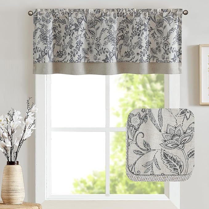 jinchan Linen Valance Curtain Farmhouse Floral Printed Small Window Curtain - Image 2