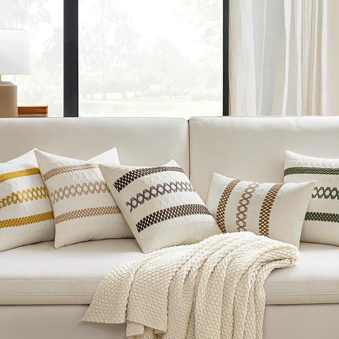 MIULEE Set of 2 Coco Brown Boho Decorative Pillow Covers 18x18 Inch Farmhouse - Image 2