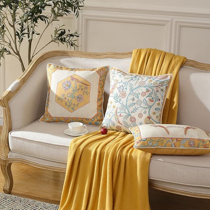 patdrea Design Yellow Linen Throw Pillow Covers Pack of 4, French Square Lumbar - Image 9