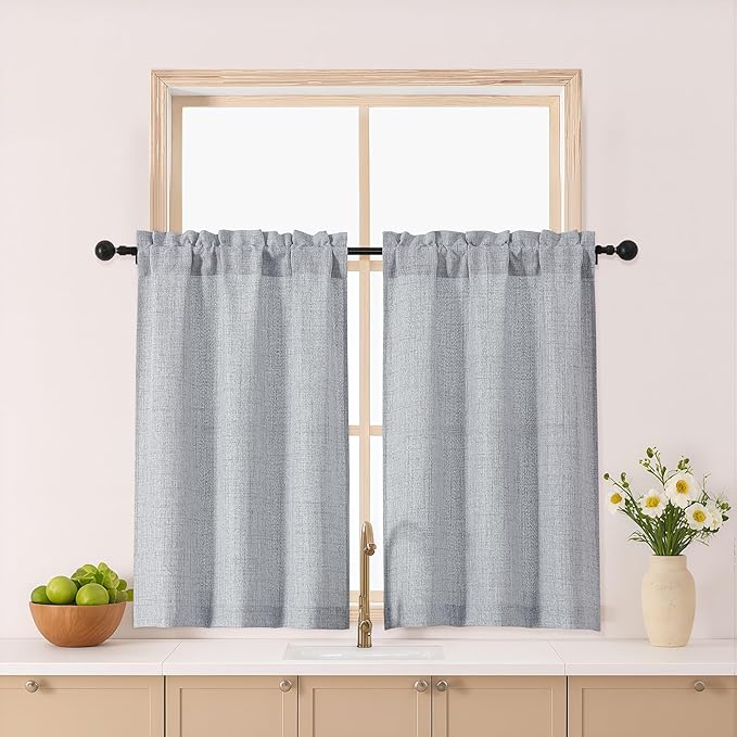 Gwine Gray Kitchen Curtains 36 Inch Length 2 Panels, Light Filtering Textured by Gwine