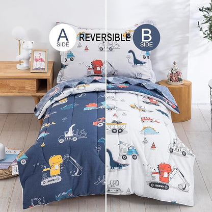 DJY Cotton Twin Bedding Set, Dinosaur Cars Reversible Twin Comforter Set - Image 2