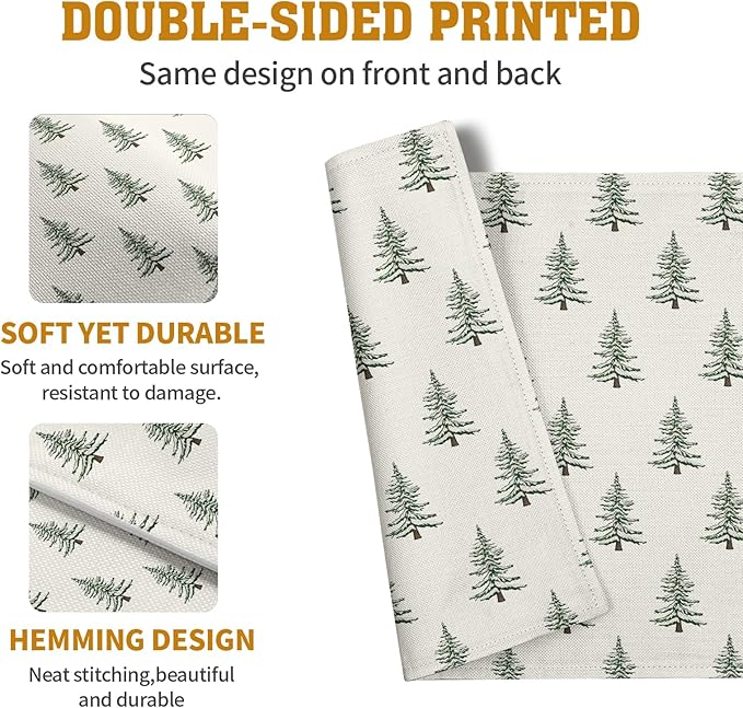 Pine Trees Christmas Placemats Set of 4 Xmas Tree Vintage Rustic Print Place - Image 5