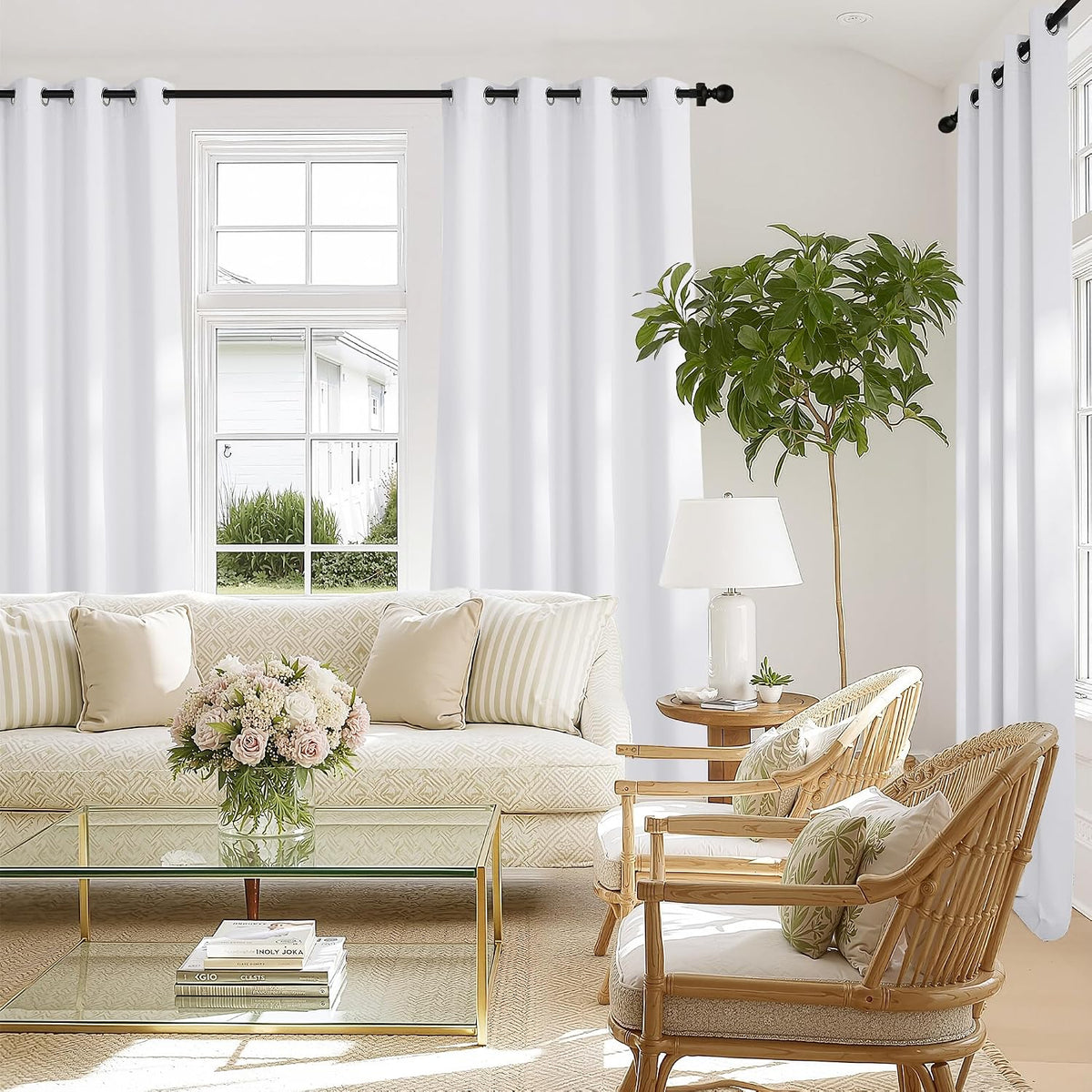 nicetown 100% blackout white curtains 96 inches long shown in use