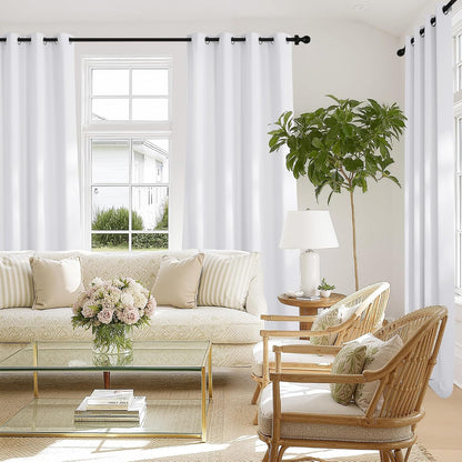nicetown 100% blackout white curtains 96 inches long shown in use