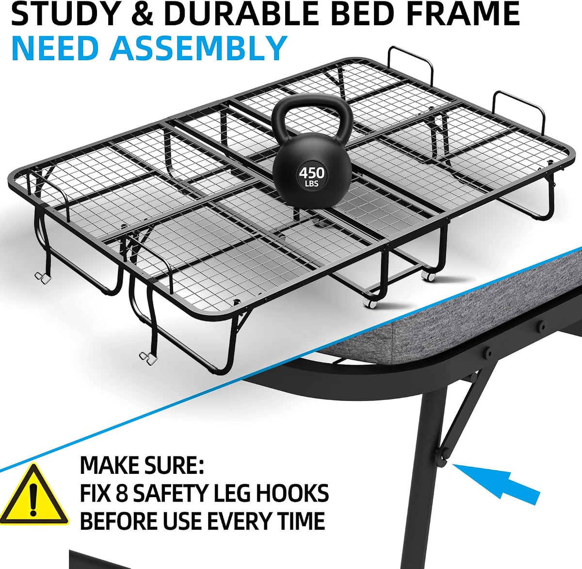 full size folding bed with mattress for adults, side view