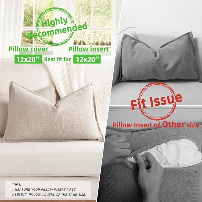 ZWJD Beige Lumbar Pillow Covers 12x20 Set of 2 Chenille Throw Pillow Covers - Image 3