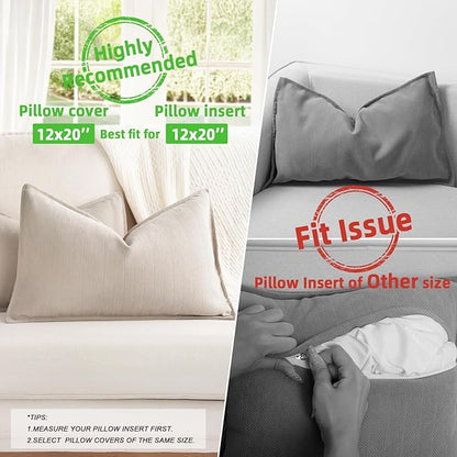ZWJD Beige Lumbar Pillow Covers 12x20 Set of 2 Chenille Throw Pillow Covers - Image 3