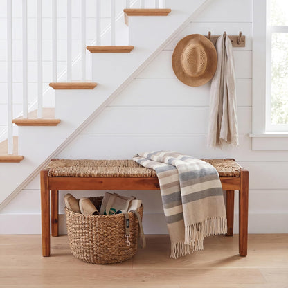 vintage entryway bench, 46 inch acacia wood with, side view
