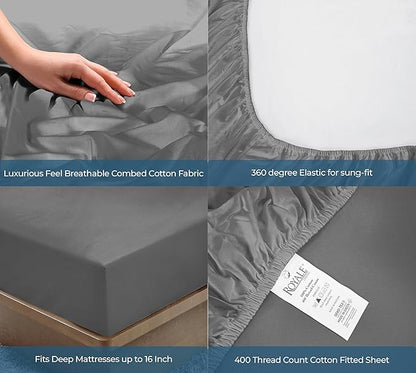 Royale Linens 400 Thread Count 100% American Grown Cotton Fitted Sheet Twin Size - Image 5