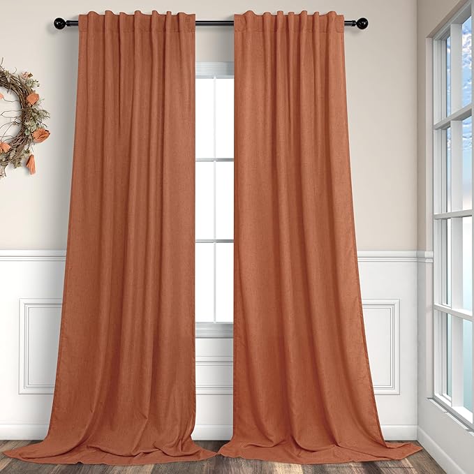 Pitalk Boho Curtains for Bedroom 2 Panels Rust Terracotta Colored Rod Pocket by Pitalk