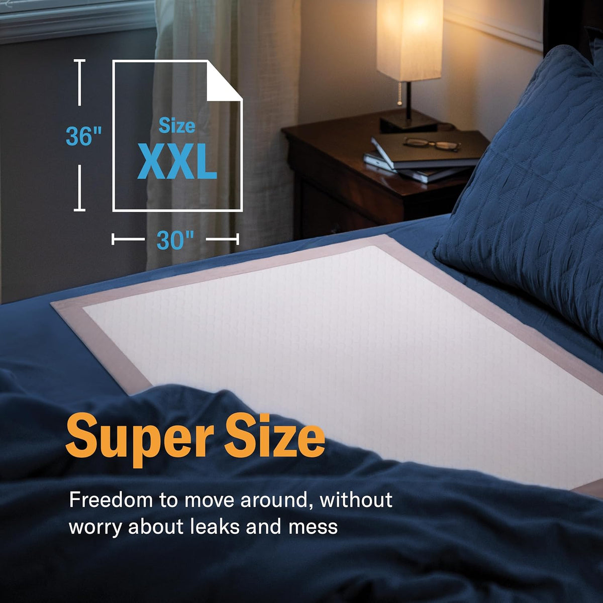 chucks® premium disposable underpads - 30x36 [25-pack] bed, side view