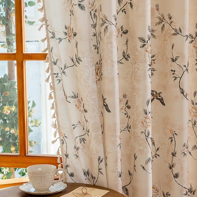 ENJOYBRIDAL Floral Curtains 63 Inches Long 2 Panels Set Farmhouse Rod Pocket - Image 4