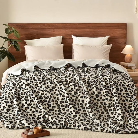 PHF Leopard Print Sherpa Fleece Blanket Twin Size by PHF