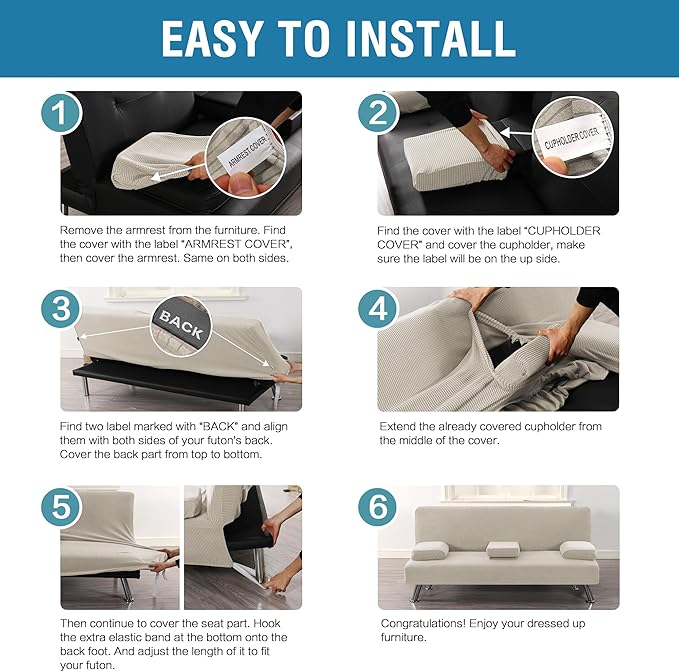 H.VERSAILTEX 4 Pieces Stretch Futon Covers Sofa Bed Slipcover - Image 6