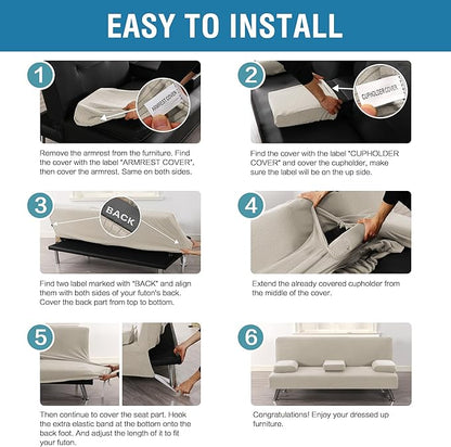 H.VERSAILTEX 4 Pieces Stretch Futon Covers Sofa Bed Slipcover - Image 6