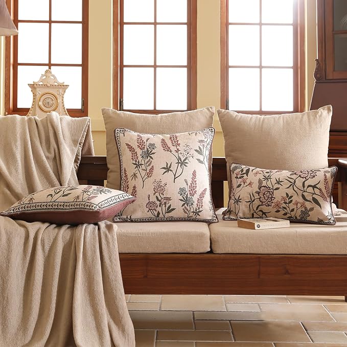 ISAENNE Design Linen Vintage Throw Pillow Covers 18"x18", Square Cushion Covers - Image 5