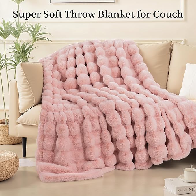NEXHOME PRO Faux Fur Throw Blanket Pink, Luxury Soft Decorative Cozy Plush Long - Image 6