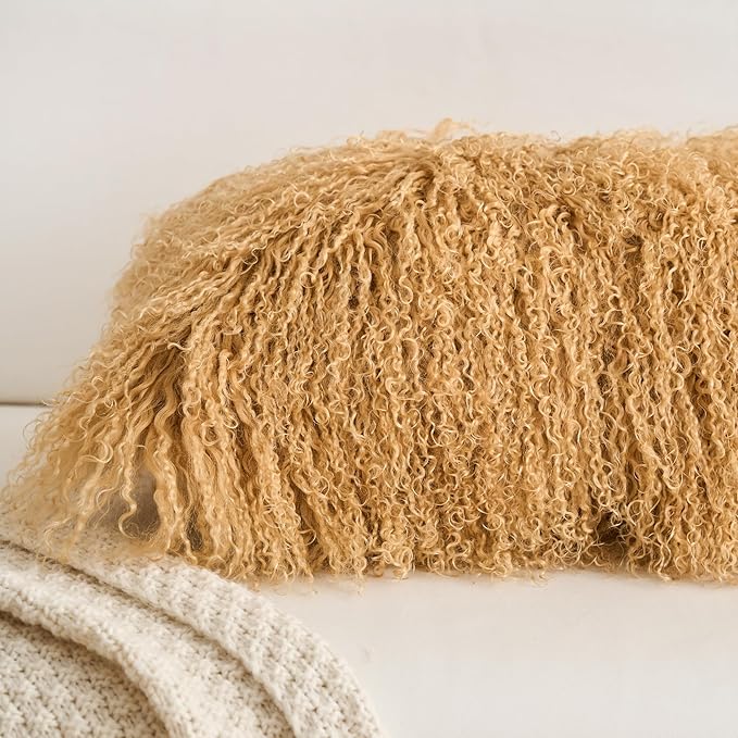Genuine Mongolian Lamb Fur Pillow Cover – 12"x20" Rectangular Cushion Case – - Image 7
