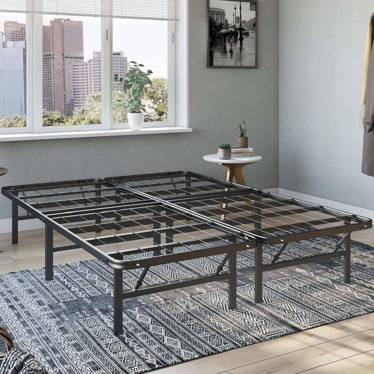 hercules 14 inch folding metal bed frame & shown in use