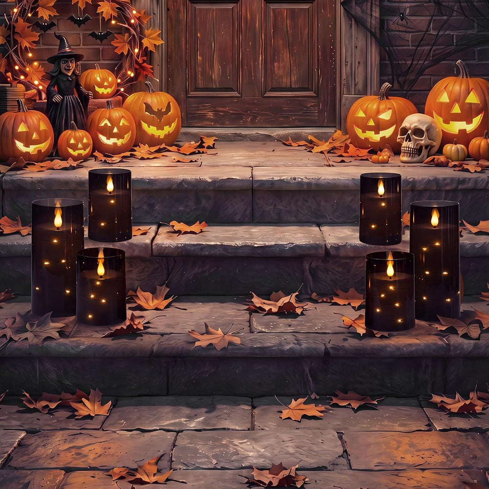 Homemory Halloween Flameless Candles, Black LED Pillar Candles with Remote