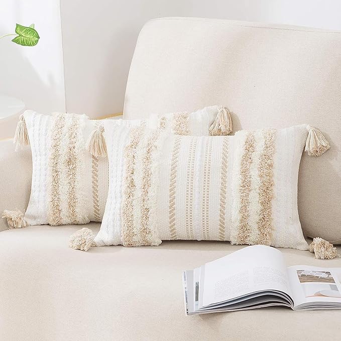 decorUhome Decorative Boho Throw Pillow Covers 12x20 Set of 2, Lumbar Accent by decorUhome