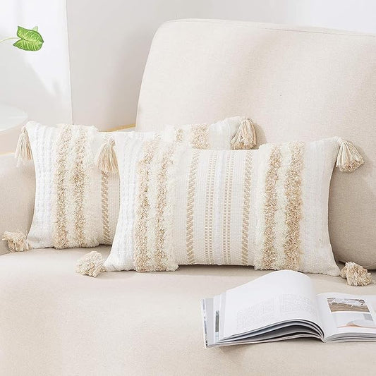 decorUhome Decorative Boho Throw Pillow Covers 12x20 Set of 2, Lumbar Accent by decorUhome
