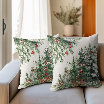 Green Christmas Tree Throw Pillow Covers 22x22 Inch Set of 2 Winter Pine Trees - Image 6
